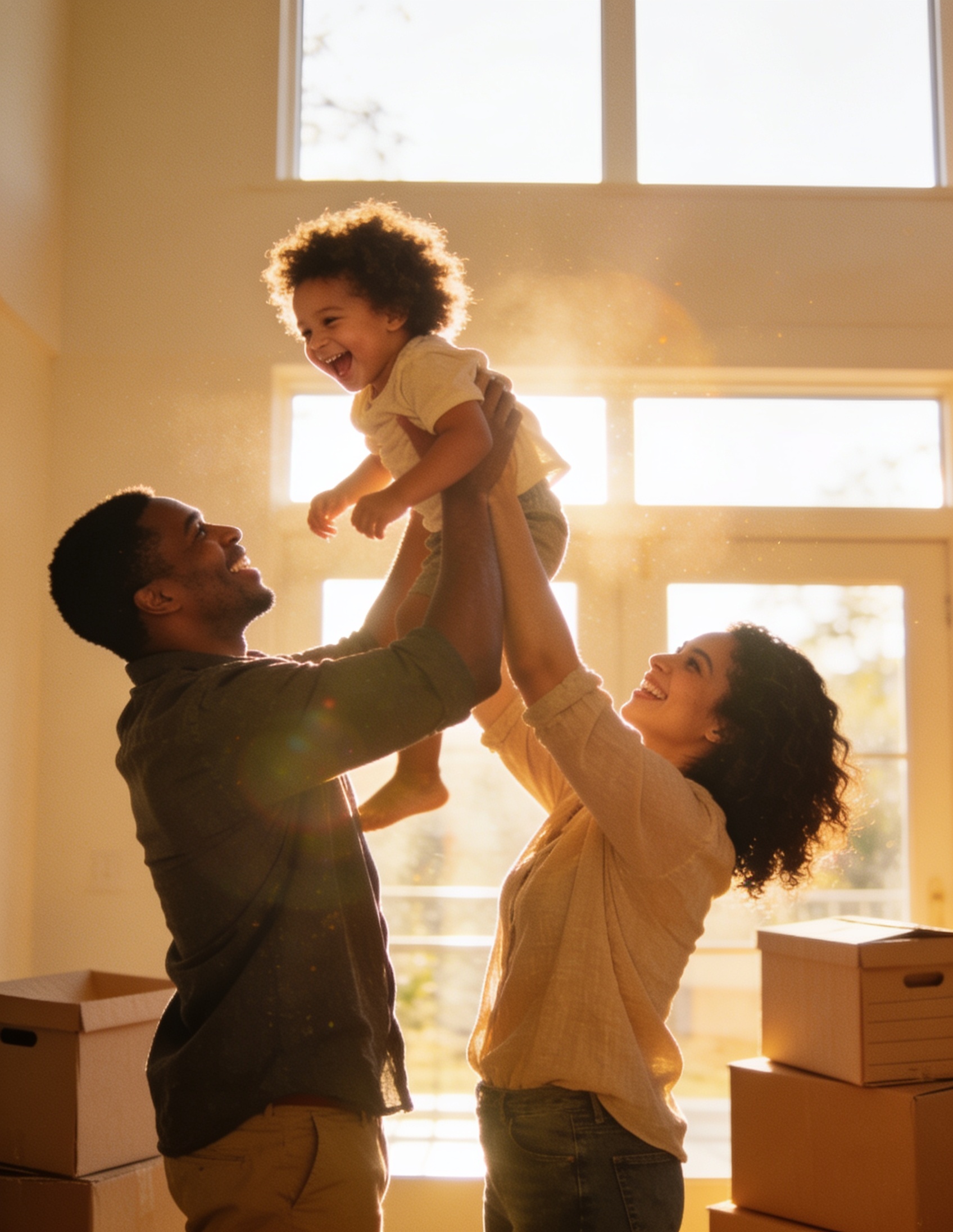 A family celebrating in their new home
