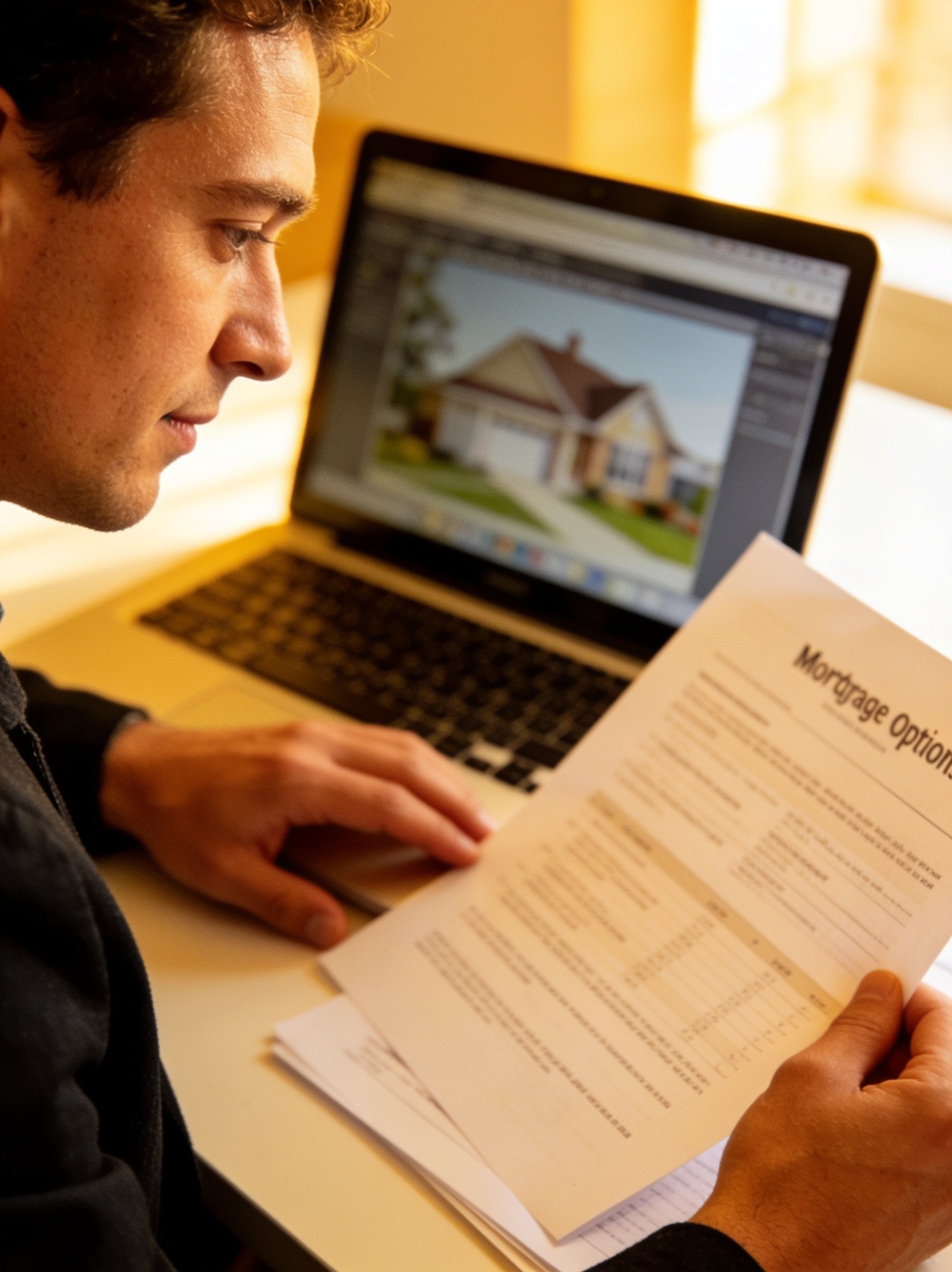 A buyer reviewing mortgage options at a laptop