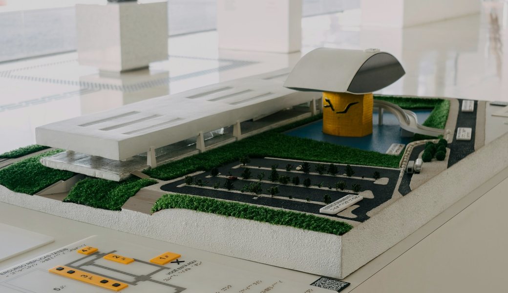 An architectural scale model of a new development